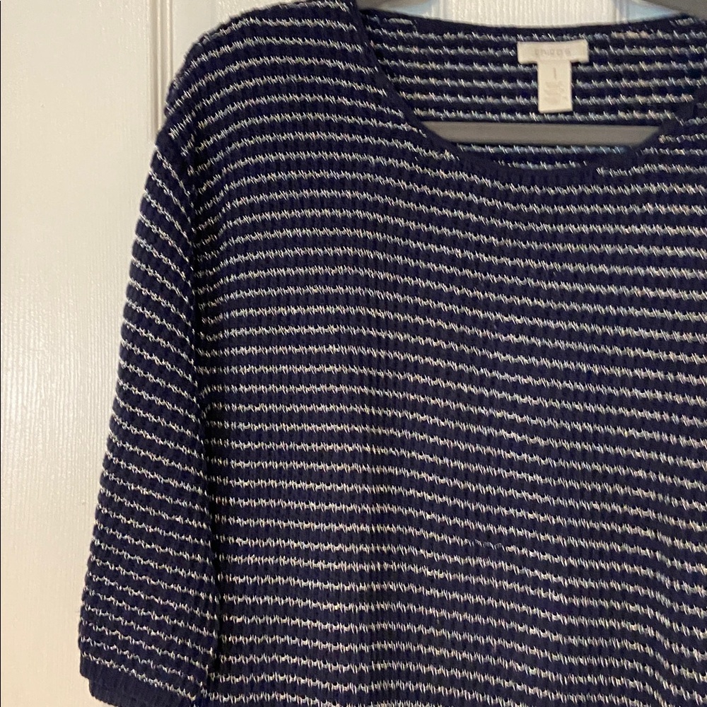 Chico's Dark Blue and White Knit Top Size 1 - Picture 4 of 7